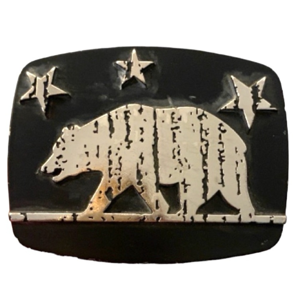 CHROME Vintage Black Silver Tone Belt Buckle Stars Bear Accessories